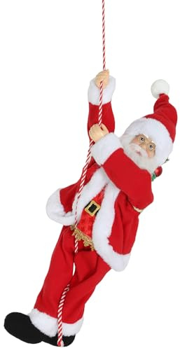 HOMCOM Weihnachtsmann Kletternd 60cm Weihnachtsmann Figur mit Seil Soundfunktion, Dekofigur Nikolaus Weihnachtsdeko Santa Claus Dekoration Weihnachtsmänner für Geschenk Party Fenster Tisch Kamin Wand