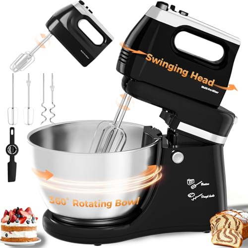 2 in 1 4.8L Electric Kitchen Hand Blender and Tilt Head Blender 250W 5 Speed with Turbo Boost Household Mixer with Whisk and Hook