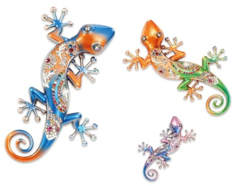 GOMAKERER 3 Stück Gecko Wanddekoration Aus Holz, 3D Tiermotiv Wandschmuck Reptilien Design Wandkunst Dschungeltiere Wald Wanddeko Für Zuhause Spielzimmer Schlafzimmer