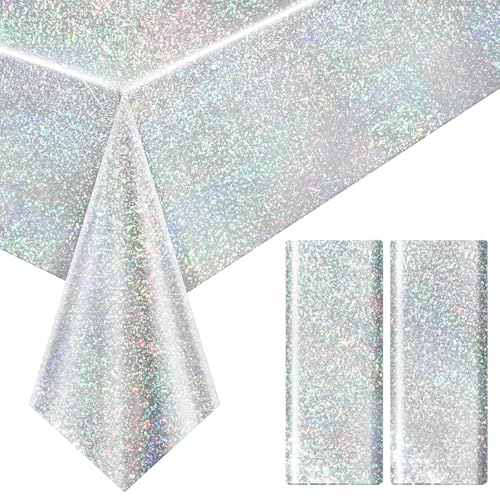 2 Silberglitzernde Tischdecke Geburtstag Einweg 137x274cmTischdecke Glitzer | Tischdecke Party Wasserfest Tischdeckes Glitzer Geeignet für Kindergeburtstage Feiertage Sowohl Flexibel als Auch Reißfest