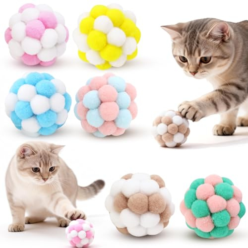 QGGTQG Katzenspielzeug Ball, Katzenbälle, 6 Stück Katzen Ball mit Glöckchen Soft Filzbälle für Katzen Interaktives Katze Bälle für Innen Spielen Kauen Kratzen