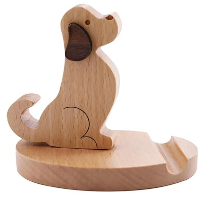 DYOUen Wooden Phone Holder Cute Dog Cellphone Cartoon Animal Cell Stand Creative Desk Ornament Universal Compatible