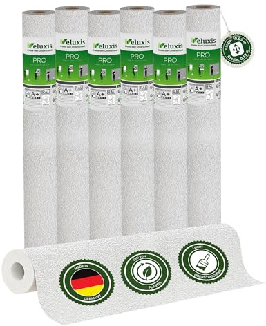 Veluxis Vliestapete PRO 6er-Set Mikro-Körnerstruktur – 10,05 m × 0,53 m | Renoviervlies Mikro-Körnerstruktur, rissüberbrückend, blickdicht, überstreichbar, Made in Germany I Veluxis ®