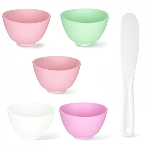 Silicone Bowls Multi Colored Reusable 5 PCS Silicone Mixing Bowl with 1PCS Scraper, Face Mask Mixing Bowl Set for Facial Mask,Hair Dye,Other Skincare Products (8.6x5cm)