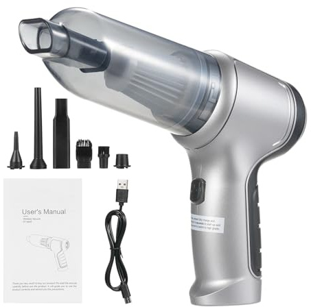 Klanata Aspirateur à Main Portable avec Moteur sans balais et Aspiration 19 000 Pa – Mini aspirateur sans Fil et plumeau à air comprimé pour intérieur de Voiture et Clavier – Chargement