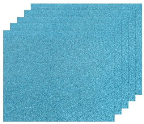 sourcing map 5 Pcs Heat Transfer Vinyl, 12 x 10 Glitter HTV Iron on Vinyl PU HTV Sheets for T Shirts Sports Clothing Garments Heat Press Machine, Light Blue