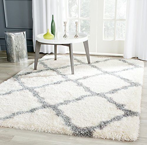 SAFAVIEH Montreal Shag Collection SGM866B Trellis Non-Shedding Living Room Bedroom Dining Room Entryway Plush 2-inch Thick Area Rug, 4' x 6', Ivory/Grey