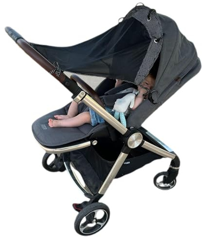 IntiMom Stroller Sun Shade - Universal UV Protection Cover for Strollers Sunshade with See Through, Clip-On Sun Blocker, Sun Shield for Baby, Breathable Adjustable Fit, Full Coverage, Medium