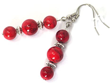 Pendientes Thurcolas en perlas turquesas rojas y cuentas tibetanas