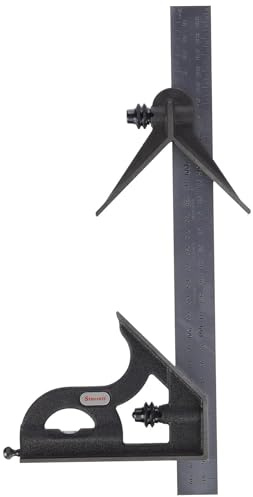Starrett C11MHC-300 Vierkant- und Mittelköpfe aus Gusseisen mit satiniertem Chrom-Klingen-Kombinationsquadrat, schwarzes Knitterfinish, Größe 300 mm