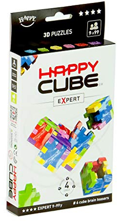 HAPPY HCE300 Expert Cardboard Box 3D Puzzle, Pack of 6, 6 Marble Colours = Blue, Green, Yellow, Fuchia, Red and Purple, 1 12 x 9 x 0,8 cm (Würfel 4 cm)