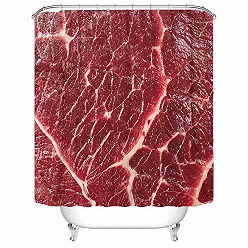 Emvency Stoff Duschvorhang Vorhang mit Haken Rot Rindfleisch von Fleisch Raw Food Mahlzeit Steak 152,4 x 182,9 cm Wasserdicht Deko Badezimmer