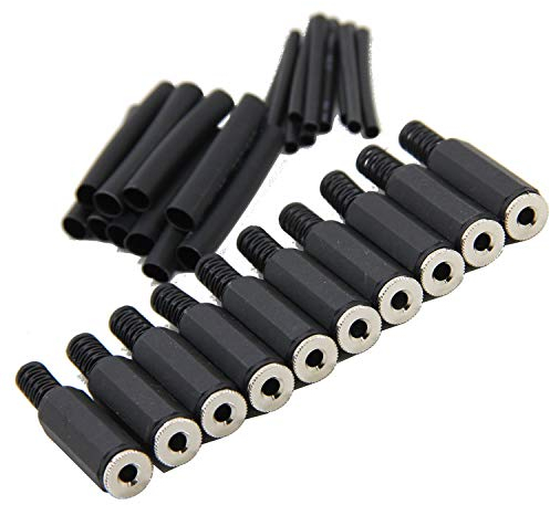 Ancable Replacement 10-Pack Stereo Female Jack 3 Pole TRS 1/8 3.5mm Solder Type DIY Audio Cable Connector with Shrinkle Tube for Repair Headphone Earphone Headset