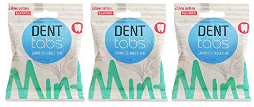 DENTTABS MFx3 Stevia Mint Toothbrush Tablets with Fluoride Pack of 3 (3 x 125 Pieces) (Organic, Vegan)
