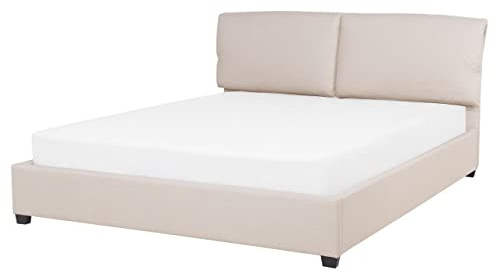 Modern EU King Size Fabric Bed Frame 5ft3 Beige Polyester Belfort