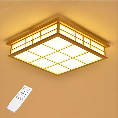 JINWELL LED Deckenleuchte Holz Lampe Square Holzlampe Eiche Deckenlampe Schlafzimmer Moderne Dimmung Leuchte Decke Licht Retro Holz Deckenleuchte Japanischer Stil Delicate Crafts 35x35x10cm 18w