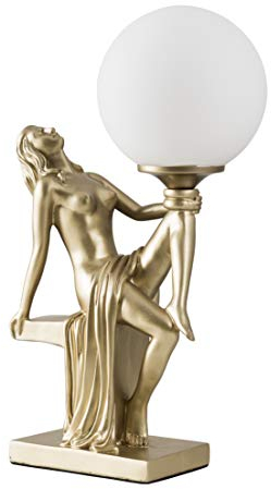MiniSun | Matt Gold Art Deco Table Lamp with a White Opal Glass Globe Shade | Table Lamps, Home Décor & Improvement Essential