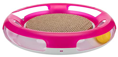 TRIXIE Race & Scratch Katzenspielzeug - mit Kratzpappe und Spielball - rutschfeste Gummifüße - Ball aufschraubbar und mit Catnip oder Rassel befüllbar - ø 37 cm - 41415
