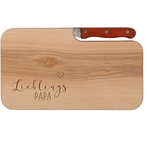 FORYOU24 Brotzeitbrett mit Messer und Gravur Motiv 08 - graviert mit -Lieblings Papa- Schneidebrett aus Holz Geschenkidee zum Vatertag oder Geburtstag 26x15cm