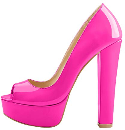 Only maker Damen Peeptoe High Heels Elegante Plateau Pumps Blockabsatz Lack Optik Pink 41 EU