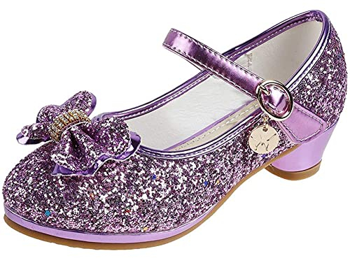 Principessa Scarpe Tacco Bimba Decollete Tacchetti per Bambina Paillettes Glitterate Scarpe Tacchi Ragazze 26 EU,Viola