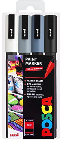 POSCA PC-3M Art Paint Markers – 4er-Set – im Plastiketui (Grey Tones)