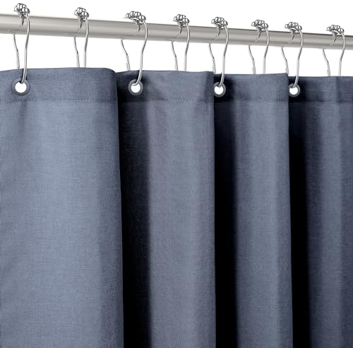 Duschvorhang Leinen mit Metall Duschvorhangringe Stoff Textil Badewannenvorhang Anti Schimmel Bad Vorhang Wasserdicht Badewanne Vorhang Schwerer Shower Curtain Badezimmer - 182 x 182cm (Marineblau)