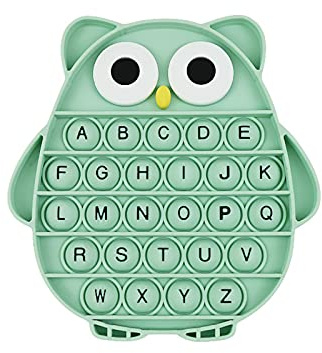 Push Pop Bubble Fidget Sensory Toy, Silicone Stress Relief Popping Toy, ABC Alphabet Owl Shaped Educational Learning Tools for Toddlers Kids Students (Black Letters-Green)