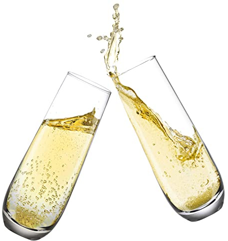 Yaschmo Stemless Champagne Flutes Set of 4, 10.2oz Hand Blown Crystal Glass | Premium Lead-Free Crystal, Prosecco Wine Flute, Mimosa glass, Cocktail Glass, Highball Glass, Bar Glassware, Dishwasher Safe