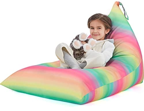 Nobildonna Sitzsack-Stuhlbezug für Kinder und Erwachsene, extra großer Sitzsack ohne Füllung, Plüschtierhalter und Organizer, Premium-Segeltuch, 250 l (Regenbogenstreifen)