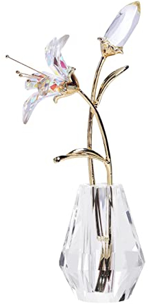 LONGWIN Crystal Artifical Tiger Lily Flowers with Vase AB Coated Crystal Collectible Figurines Decorative Blooming for Home,Wedding Gift Idea for Mothers Day, Valentine's Day