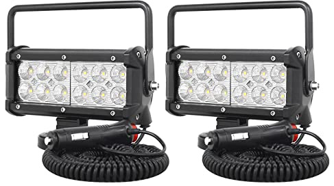 PICAA 2x LED Arbeitsscheinwerfer mit magnetfuß 7 Zoll 36W Suchscheinwerfer | Flutlicht, mit Zigarettenanzünder, 5 Meter Kabel, Scheinwerfer 12V Auto für Offroad KFZ LKW Traktor Boot