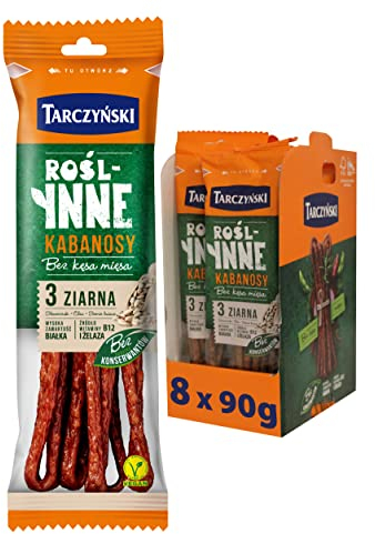 Tarczyński Vegan Kabanos Sausage Seeded 90G (Pack of 8) – 27g of Protein – Free from GMO – Plant Based Snack – Multipack