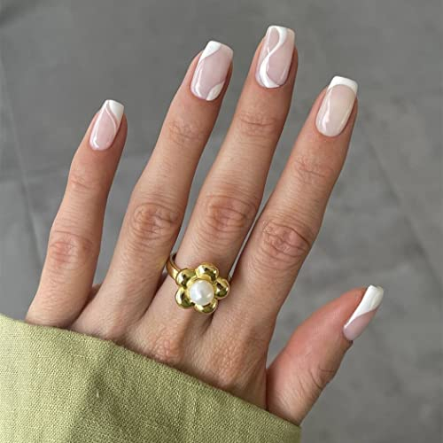 Sethexy Faux Ongles Français Carré Court Ongles a coller Rose Capsules Ongles Brillant 24 pièces Acrylique Ongles pour les femmes et les filles