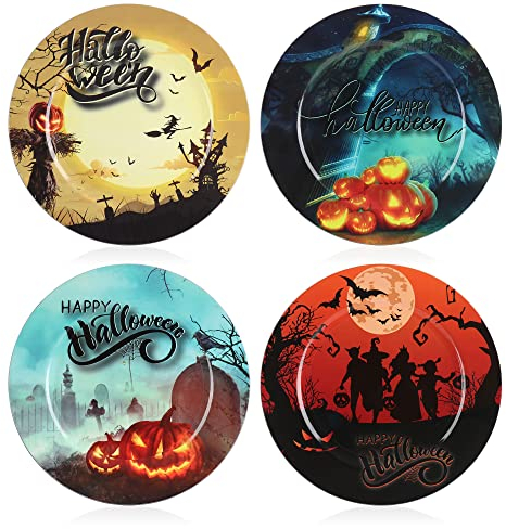 com-four® 4x Dekoteller Halloween - dekorative Teller mit tollen Gruselmotiven - Schale für Halloween und Motto-Party als Raumdekoration [Auswahl variiert]