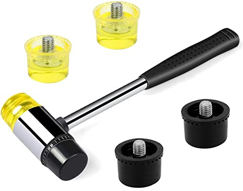 BOBOZHONG Doppelkopf Gummihammer,Abriebfester Gummihammer 25 mm Mini Gummihammer mit Rutschfestem Gummigriff für Leder, Holz, Schmuck,Kunststoff, Kunsthandwerk, mit 4 Ersatz-Hammerköpfen