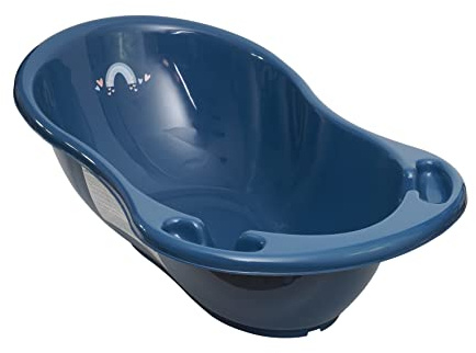TEGA BABY kleine Kinderbadewanne für Säuglinge und Kleinkinder anatomische Form mit Ablauföffnung und Stöpsel TÜV-zertifiziert strapazierfähiger Kunststoff leicht zu reinigen 86x57cm marineblau