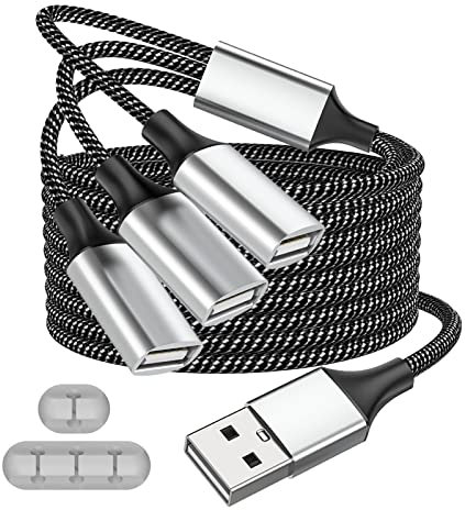Fidioto 4Ft USB Extension Cable, USB 3.0 Y Splitter - 1 Male to 3 Female, Compatible with Webcam, Camera, Phone, USB Hub, Mouse, Keyboard, Printer, Hard Drive, Headset, Xbox