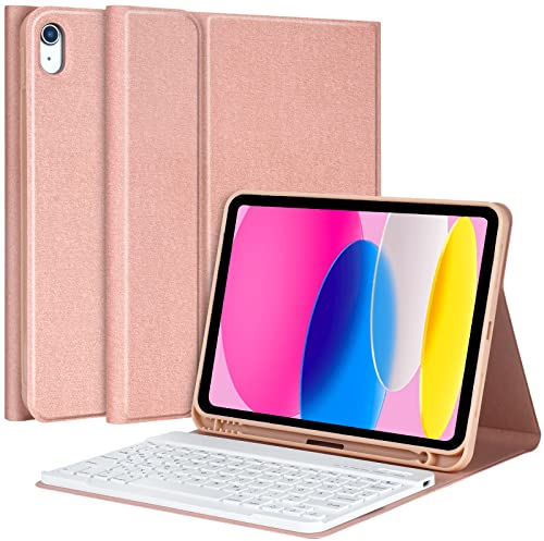 aMZCaSE Tastatur Hülle für iPad A16 10/11th Generation Case mit Tastatur 11/10.9 Zoll(2025/2022) mit Abnehmbarer kabelloser Bluetooth-Tastaturhülle mit Stifthalter für 10.9/11inch(Champagne)