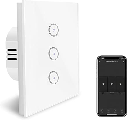 WiFi Smart Lichtschalter Unterputz,Funkschalter Set mit Fernbedienung,Wall Light Switch Touch Panel,Kompatible Mit Alexa und Google Assistant Geräte,Zeitschaltuhr mit App Steuerung,3 Gang