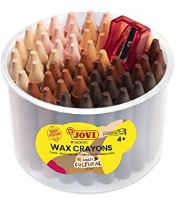 Jovi - Bote de 60 ceras Jumbo redondeadas+sacapuntas, colores multicultural | Suaves y no manchan, para niños a partir de 2 años, gruesas, ceras súper resistentes, idóneo para manos pequeñas