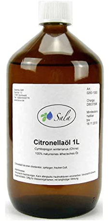 Sala Citronellaöl Aroma ätherisches Öl naturrein 1000 ml (1 L Glasflasche)