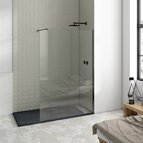 NEBADOON Mampara Ducha Fija - Mamparas de Ducha Fija con Cristal Templado 8 mm – Cristal Transparente con Tratamiento Antical - Perfilería Negro Mate – 68 a 70 cm (Ancho Adaptable) x 200 cm (Alto)
