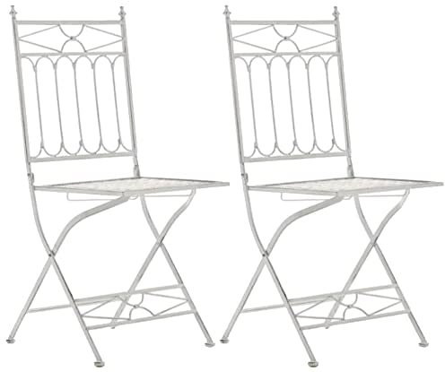 CLP 2er Set Eisen-Klappstuhl ASINA in nostalgischem Design I Klappbarer Gartenstuhl mit edlen Verzierungen I erhältlich, Farbe:antik weiß
