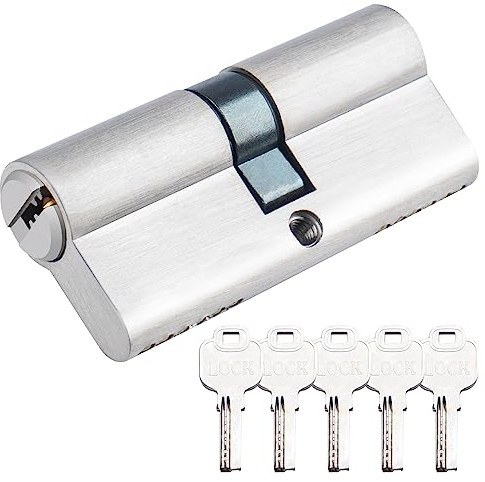 Hengsong Cylindre de serrure 30/30 - Cylindre profilé - Avec 5 clés - Pour porte d'entrée - Serrure de porte intérieure - Environ 6 cm x 1,5 x m x 3 cm - Argenté