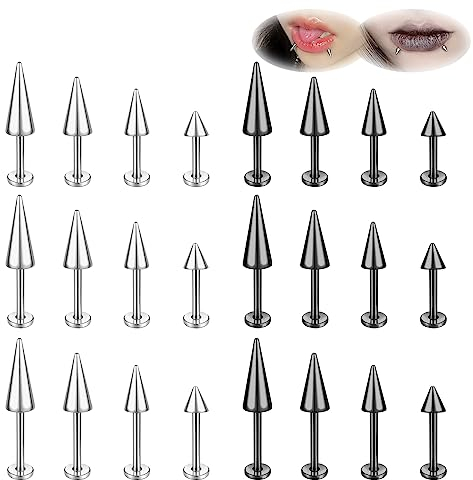 ZS 20G Spike Nasenringe Ohrstecker, 18G Edelstahl Spike Ohrstecker, 16G Septum Lippenringe Knorpel Tragus Helix Piercing Für Damen Herren (24 Stück 16g Lippenringstecker)