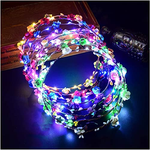 Sunshine smile 10 Pcs Leuchtender Haarkranz Blumen,Haarkranz Leuchtend,LED Blumenkranz Stirnband,Garland Stirnband Kinder,Haarband mit Blumen Madchen,Blumenstirnband Damen LED