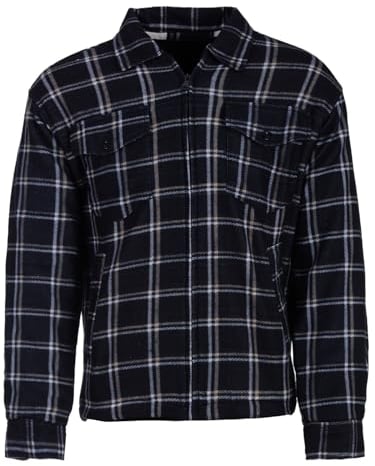 Henry Terre Holzfällerjacke Herren Hemdjacke Arbeitsjacke Hemd Flanell Jacke Thermojacke Kariert Gefüttert, Farbe:navy, Größe:L
