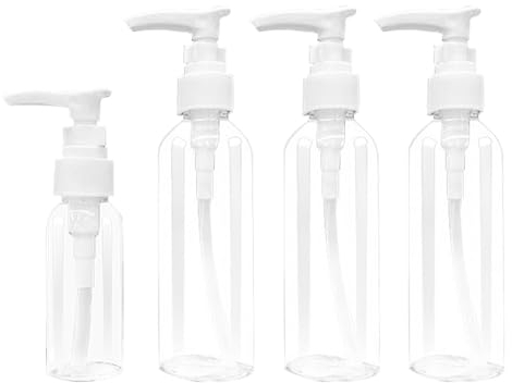 4 Pcs Travel Bottles, 100ml Empty Refillable Clear Plastic Pump Dispenser Bottle with 30ml Small Travel Bottles, Round Transparent Travel Liquid Containers for Lotion Shampoo Oil