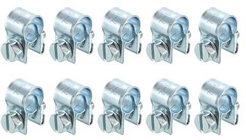 sourcing map 10Pcs Mini Fuel Line Pipe Hose Clamp Clip, Adjustable 7-9mm(0.28-0.35) Fuel Injection Line Style Hose Clamp, Zinc Plated Pipe Hose Clip Tube Clamps